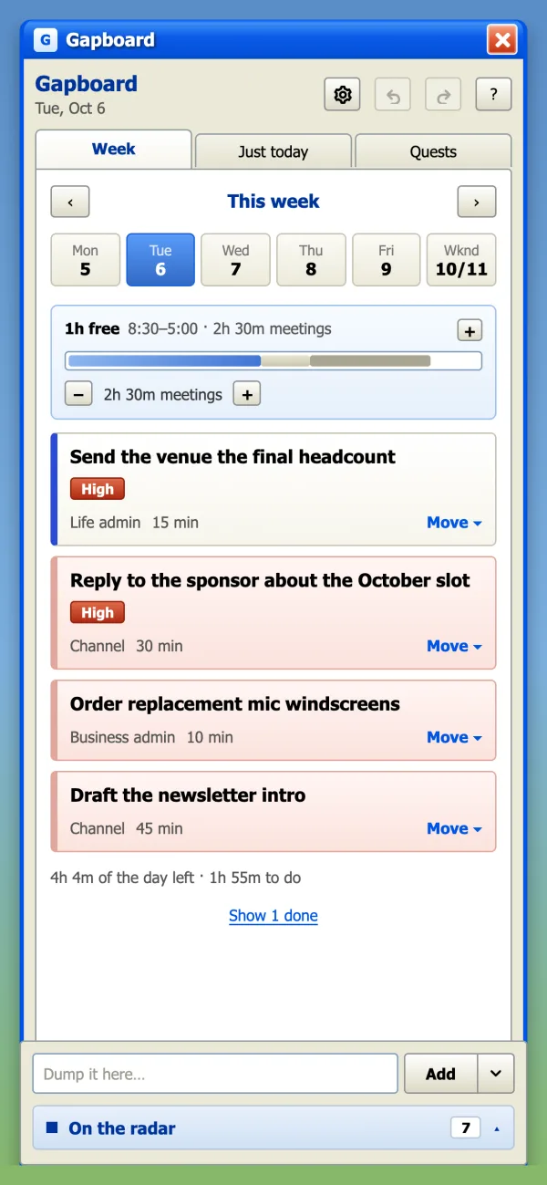 Gapboard on iPhone in the XP look